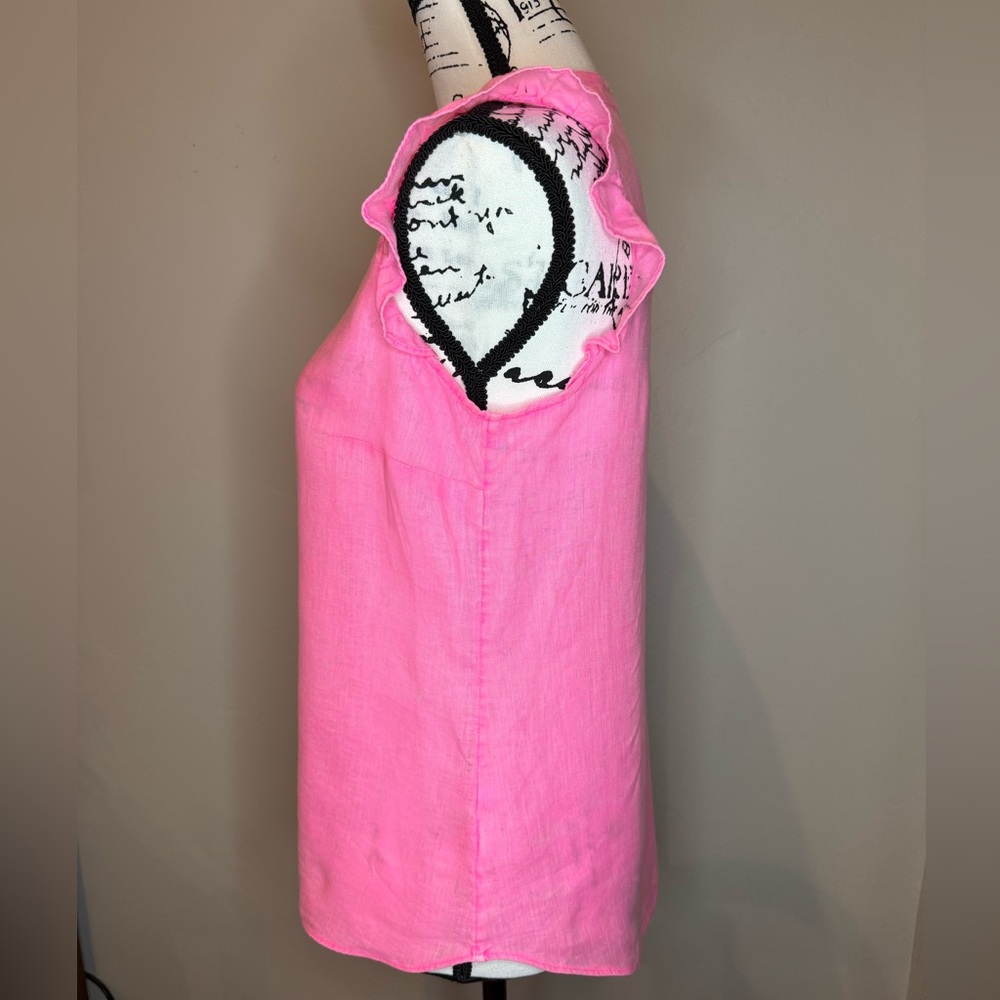 Lilly Pulitzer Briette Hot Pink Isle Ruffle Sleeve 100% Linen Top, SMALL - Picture 5 of 17